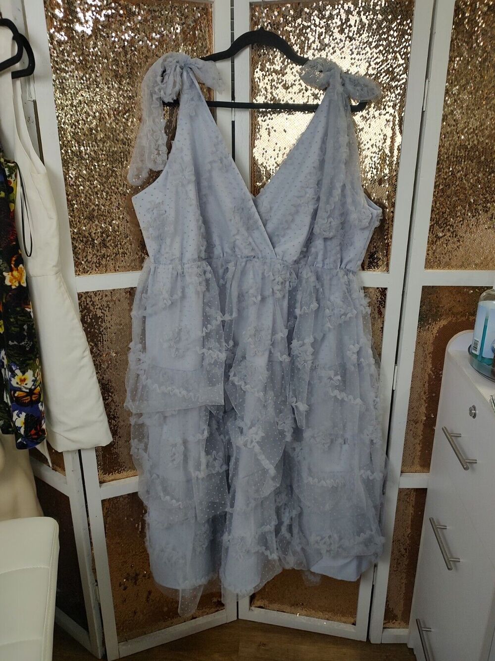 Arula Tulle Tiered Dress Light Lavender Bows Shoulder 1XL